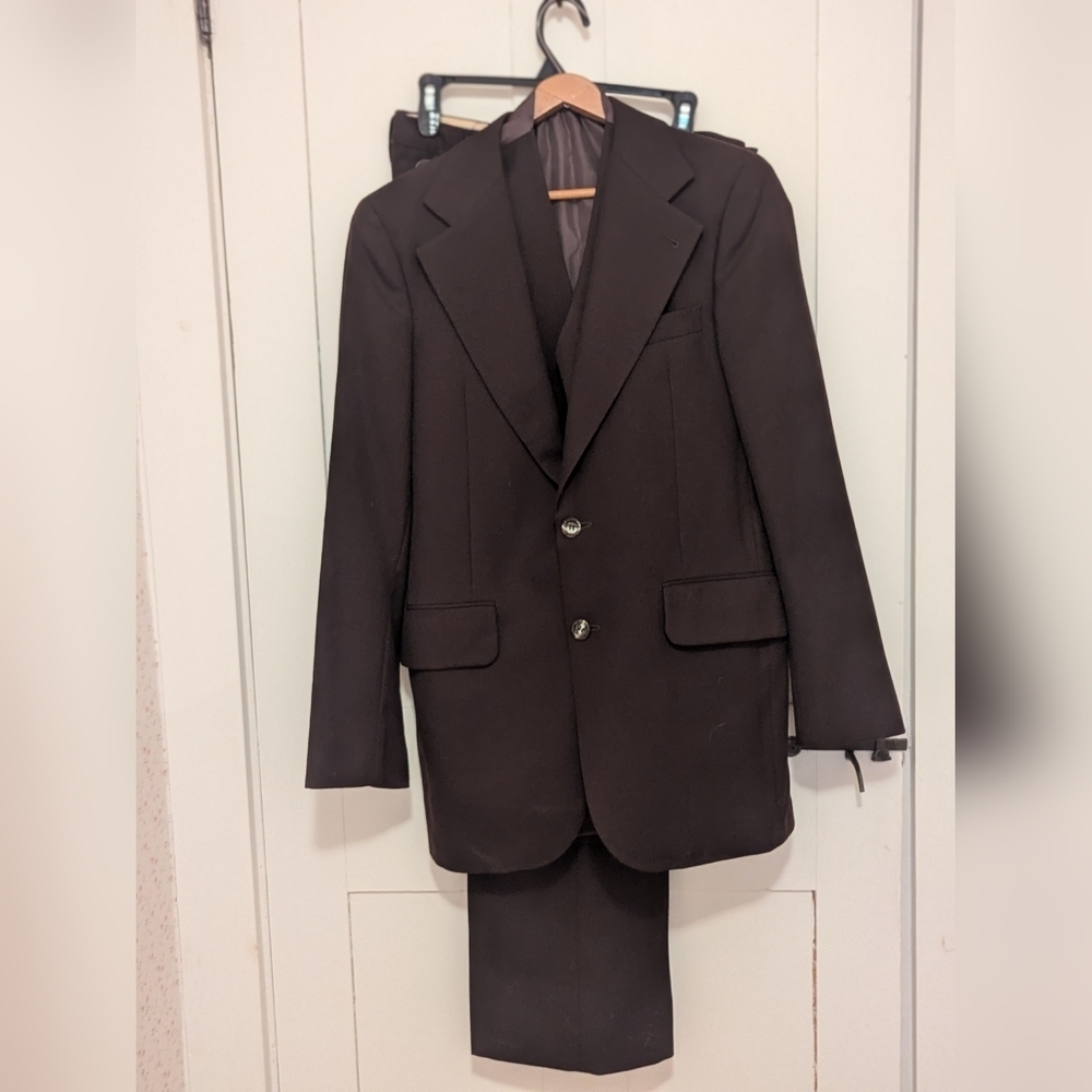 Vintage Wool Suit 31R 3 Piece Jacket Pants Vest Dark Academia Wedding Guest